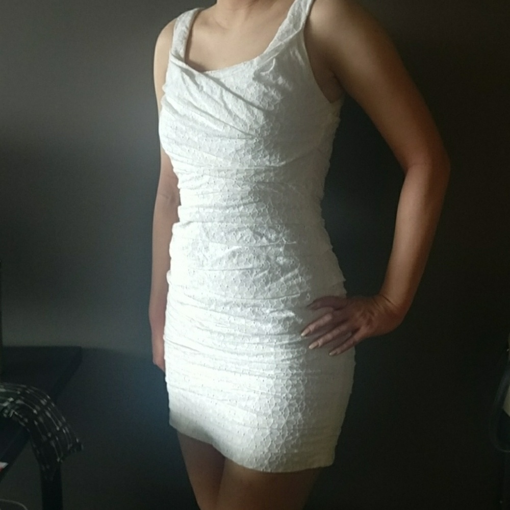 Express Slim White Cocktail Dress with Eyelet Lace